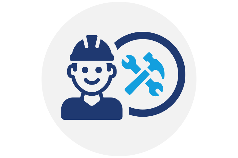 Maintenance worker and tools icon
