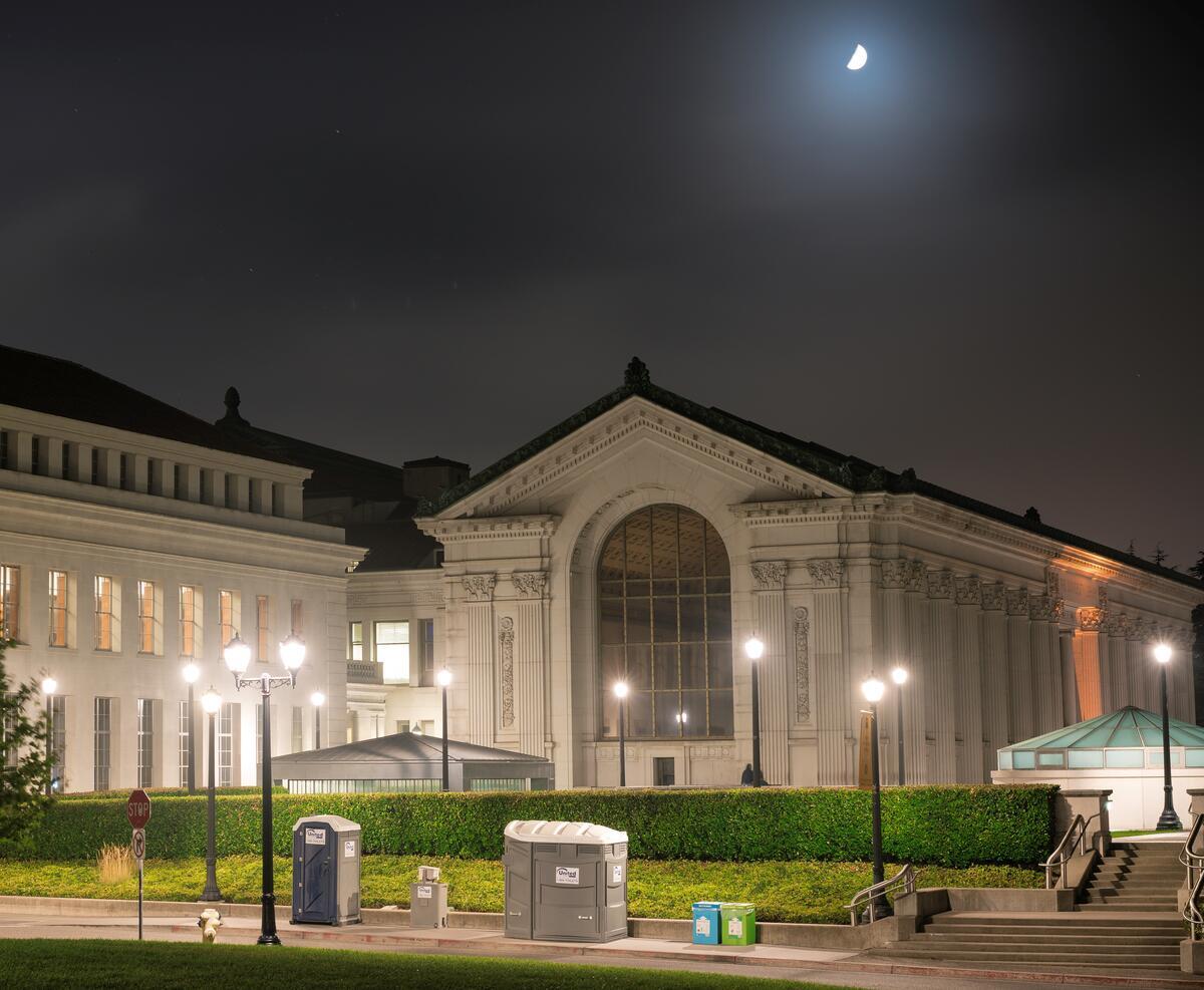 Image of campus buildings at night